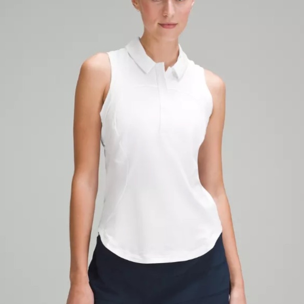 Quick Dry Sleeveless Polo Shirt Curved Hem White RARE